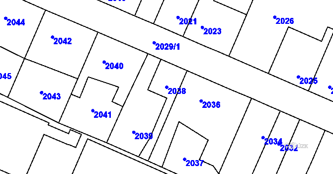 Parcela st. 2038 v KÚ Zdice, Katastrální mapa