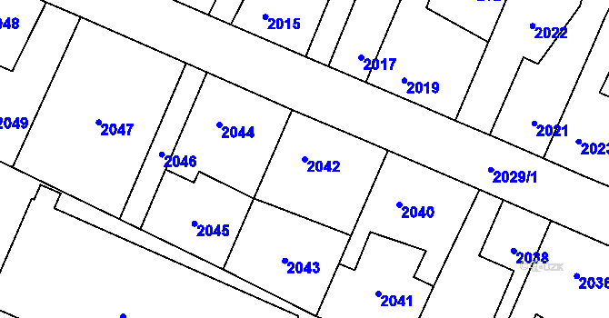 Parcela st. 2042 v KÚ Zdice, Katastrální mapa