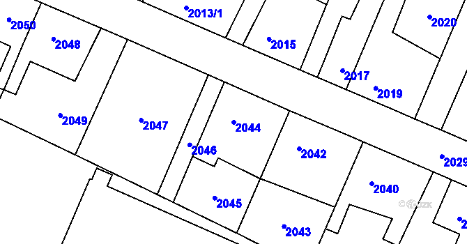 Parcela st. 2044 v KÚ Zdice, Katastrální mapa
