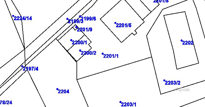 Parcela st. 2201/1 v KÚ Zdice, Katastrální mapa