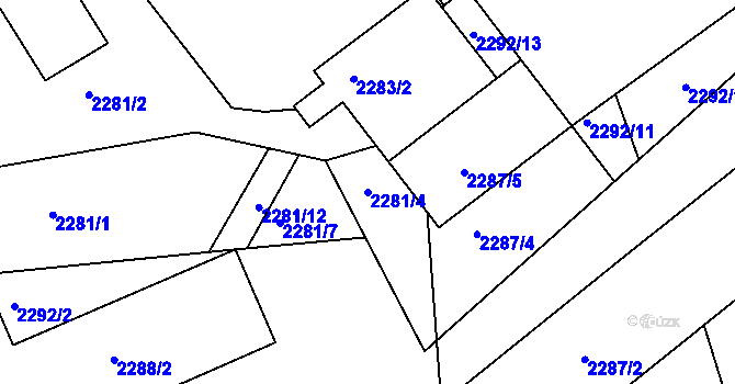 Parcela st. 2281/4 v KÚ Zdice, Katastrální mapa