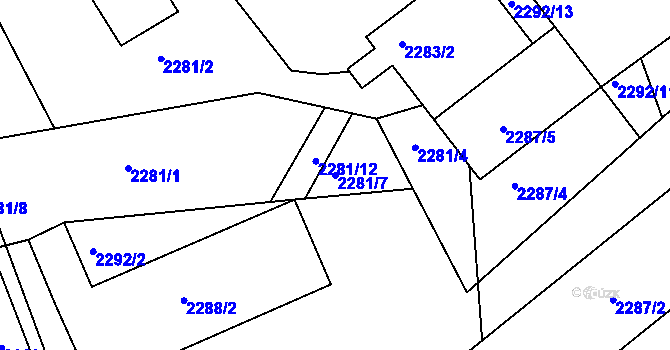 Parcela st. 2281/7 v KÚ Zdice, Katastrální mapa