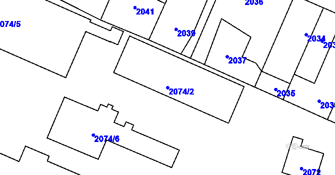 Parcela st. 2074/2 v KÚ Zdice, Katastrální mapa