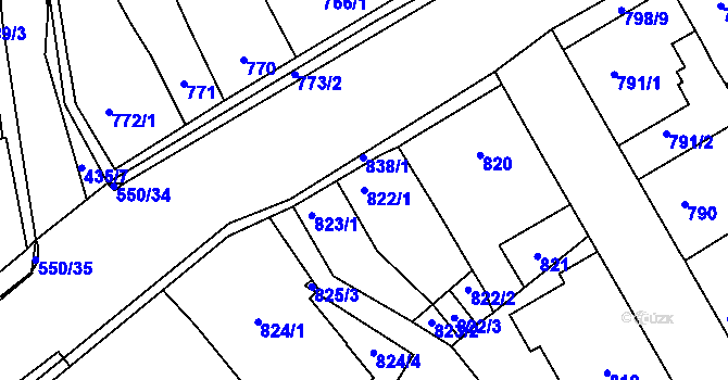 Parcela st. 822/1 v KÚ Zdice, Katastrální mapa