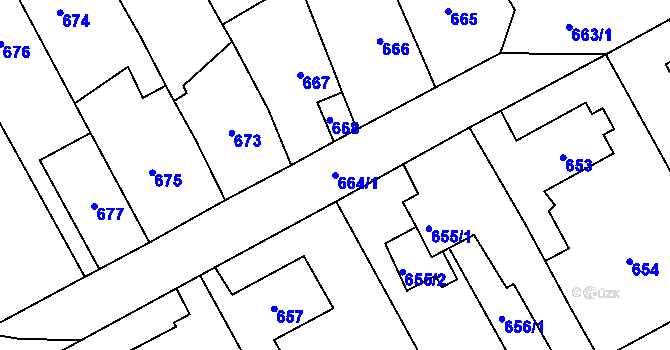 Parcela st. 664/1 v KÚ Zdice, Katastrální mapa
