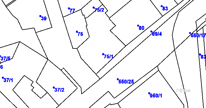 Parcela st. 75/1 v KÚ Zdice, Katastrální mapa