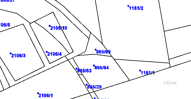 Parcela st. 865/69 v KÚ Zdice, Katastrální mapa