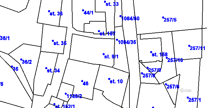 Parcela st. 9/1 v KÚ Masákova Lhota, Katastrální mapa