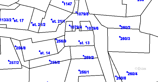 Parcela st. 13 v KÚ Masákova Lhota, Katastrální mapa