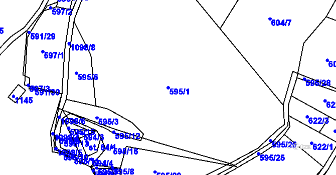 Parcela st. 595/1 v KÚ Masákova Lhota, Katastrální mapa