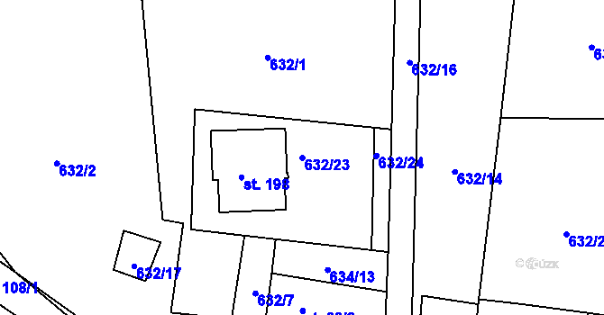 Parcela st. 632/23 v KÚ Masákova Lhota, Katastrální mapa