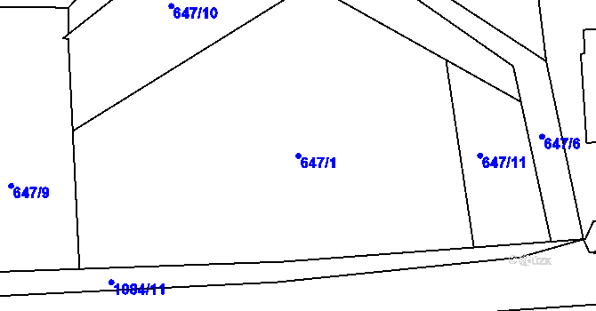 Parcela st. 647/1 v KÚ Masákova Lhota, Katastrální mapa