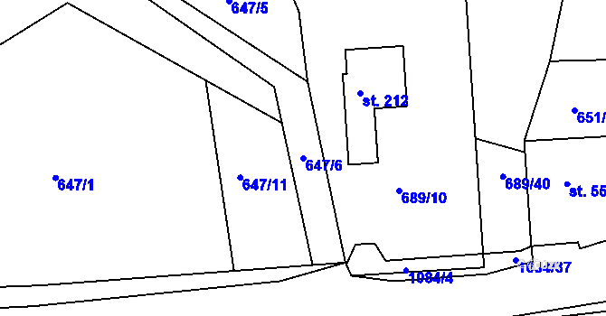 Parcela st. 647/6 v KÚ Masákova Lhota, Katastrální mapa