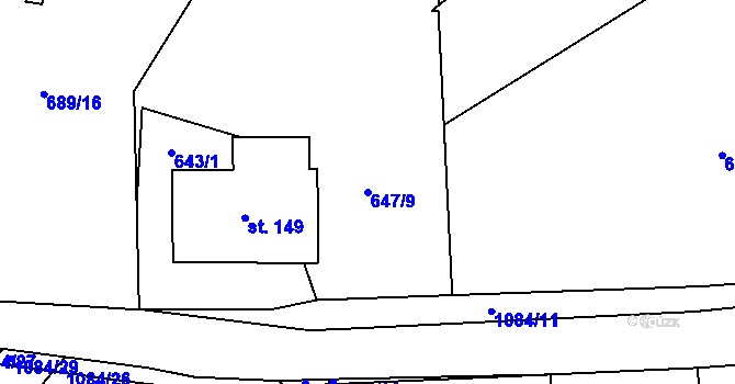 Parcela st. 647/9 v KÚ Masákova Lhota, Katastrální mapa