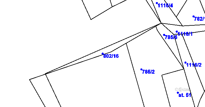 Parcela st. 802/16 v KÚ Masákova Lhota, Katastrální mapa