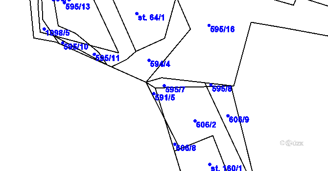 Parcela st. 595/7 v KÚ Masákova Lhota, Katastrální mapa