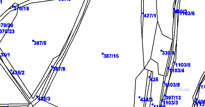 Parcela st. 387/15 v KÚ Masákova Lhota, Katastrální mapa