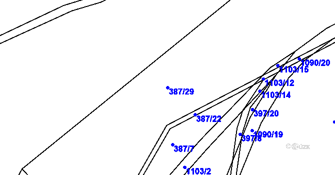 Parcela st. 387/29 v KÚ Masákova Lhota, Katastrální mapa