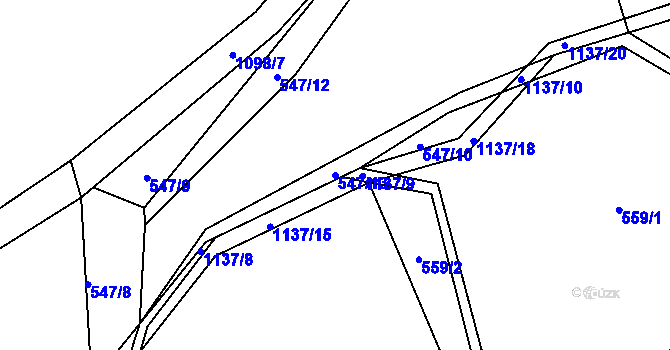 Parcela st. 547/13 v KÚ Masákova Lhota, Katastrální mapa