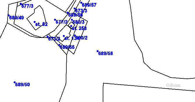 Parcela st. 689/58 v KÚ Masákova Lhota, Katastrální mapa