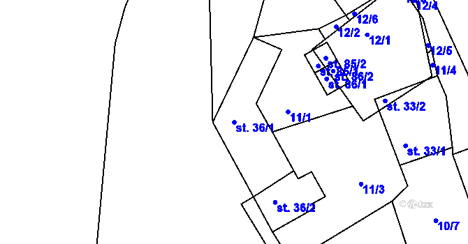 Parcela st. 36/1 v KÚ Putkov, Katastrální mapa