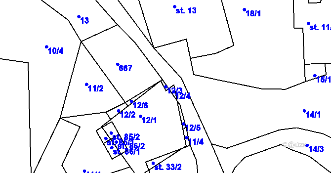 Parcela st. 12/3 v KÚ Putkov, Katastrální mapa