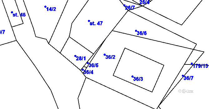 Parcela st. 36/2 v KÚ Putkov, Katastrální mapa