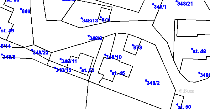 Parcela st. 348/10 v KÚ Putkov, Katastrální mapa