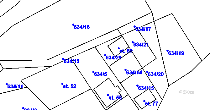 Parcela st. 634/29 v KÚ Putkov, Katastrální mapa