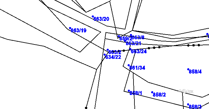 Parcela st. 634/22 v KÚ Putkov, Katastrální mapa