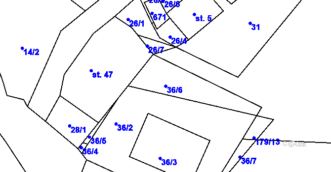 Parcela st. 36/6 v KÚ Putkov, Katastrální mapa