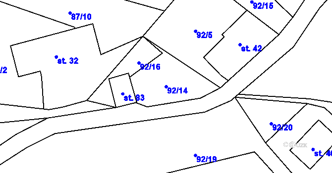 Parcela st. 92/14 v KÚ Račov, Katastrální mapa