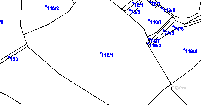Parcela st. 116/1 v KÚ Račov, Katastrální mapa
