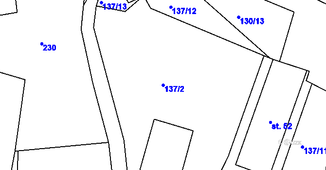 Parcela st. 137/2 v KÚ Račov, Katastrální mapa