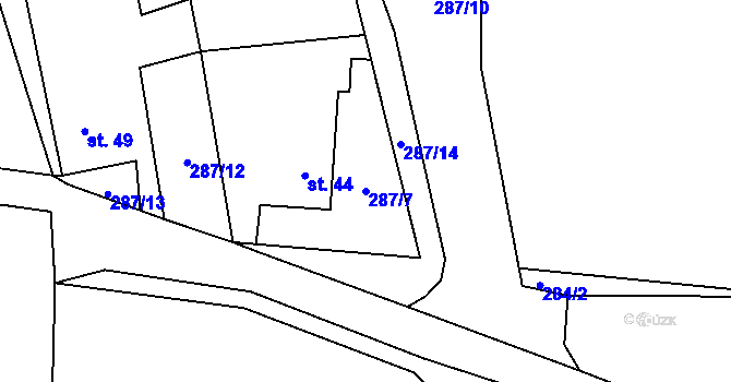 Parcela st. 287/7 v KÚ Račov, Katastrální mapa