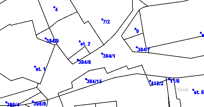 Parcela st. 384/1 v KÚ Račov, Katastrální mapa