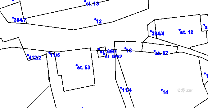 Parcela st. 69/2 v KÚ Račov, Katastrální mapa