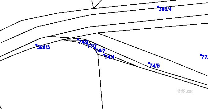 Parcela st. 74/4 v KÚ Račov, Katastrální mapa