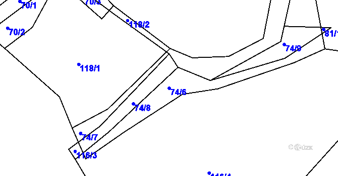 Parcela st. 74/6 v KÚ Račov, Katastrální mapa