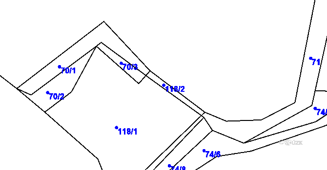 Parcela st. 118/2 v KÚ Račov, Katastrální mapa