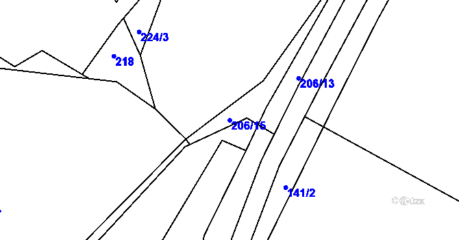 Parcela st. 206/15 v KÚ Račov, Katastrální mapa