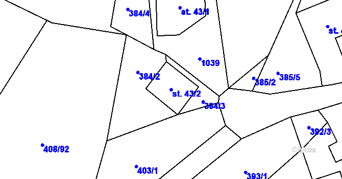 Parcela st. 43/2 v KÚ Zdíkov, Katastrální mapa