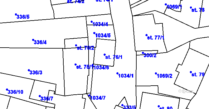 Parcela st. 76/1 v KÚ Zdíkov, Katastrální mapa
