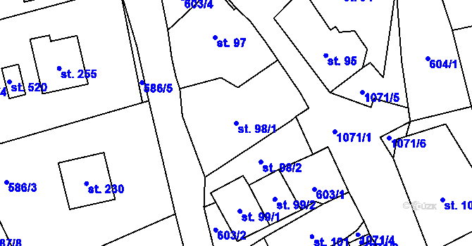 Parcela st. 98/1 v KÚ Zdíkov, Katastrální mapa
