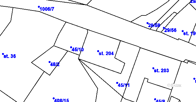 Parcela st. 204 v KÚ Zdíkov, Katastrální mapa