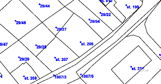 Parcela st. 206 v KÚ Zdíkov, Katastrální mapa