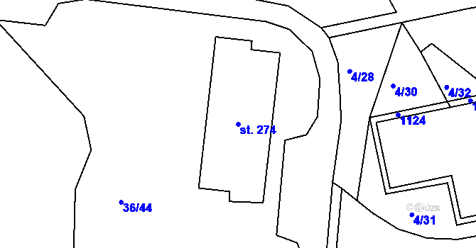 Parcela st. 274 v KÚ Zdíkov, Katastrální mapa