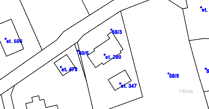 Parcela st. 280 v KÚ Zdíkov, Katastrální mapa