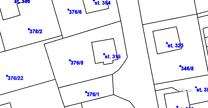 Parcela st. 315 v KÚ Zdíkov, Katastrální mapa