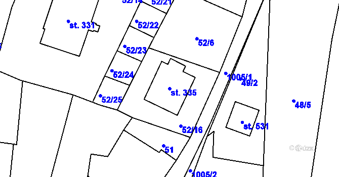Parcela st. 335 v KÚ Zdíkov, Katastrální mapa